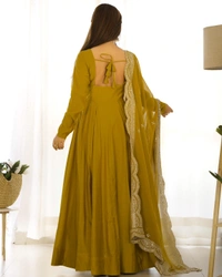 Antique Fashion 1 QUALITY PURE ROMANSILK CHANDERI FABRIC FULLY FLAIR ANARKALI,WITH DUPPTA SET,PENT READY TO WEAR - Xxl (44), color 4