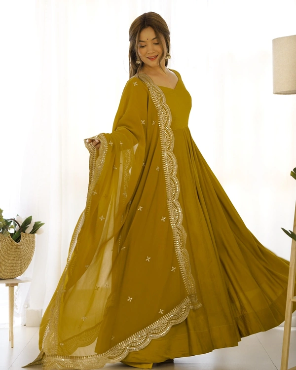 Antique Fashion 1 QUALITY PURE ROMANSILK CHANDERI FABRIC FULLY FLAIR ANARKALI,WITH DUPPTA SET,PENT READY TO WEAR - Xl (42), color 4