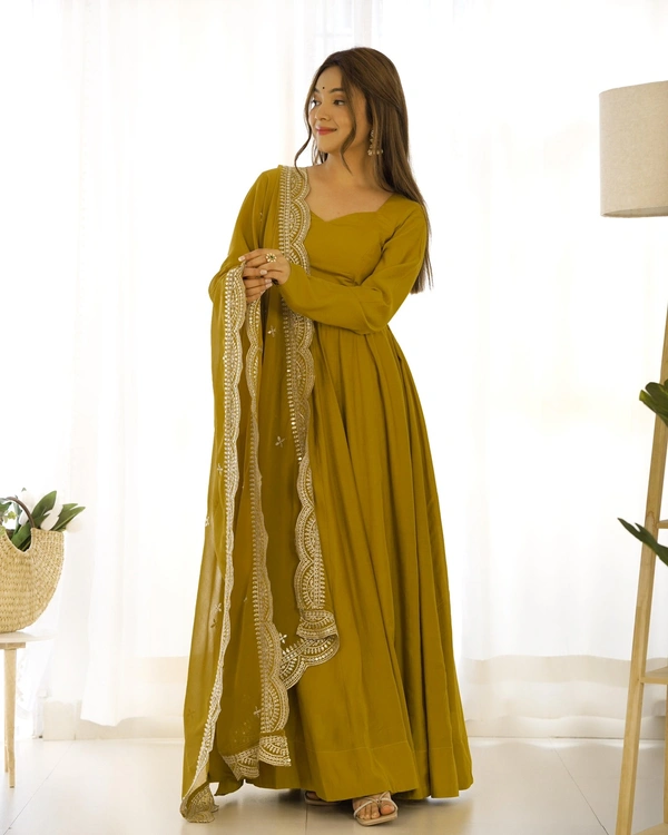 Antique Fashion 1 QUALITY PURE ROMANSILK CHANDERI FABRIC FULLY FLAIR ANARKALI,WITH DUPPTA SET,PENT READY TO WEAR - M (38), color 4