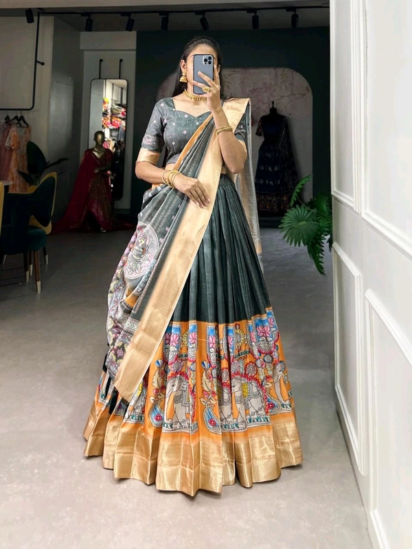 Antique Fashion 1 Elevate your ethnic fashion with the allure of South Indian style Lehenga Choli  a blend of tradition and modernity that captivates hearts - colour 2, Unstitched Blouse