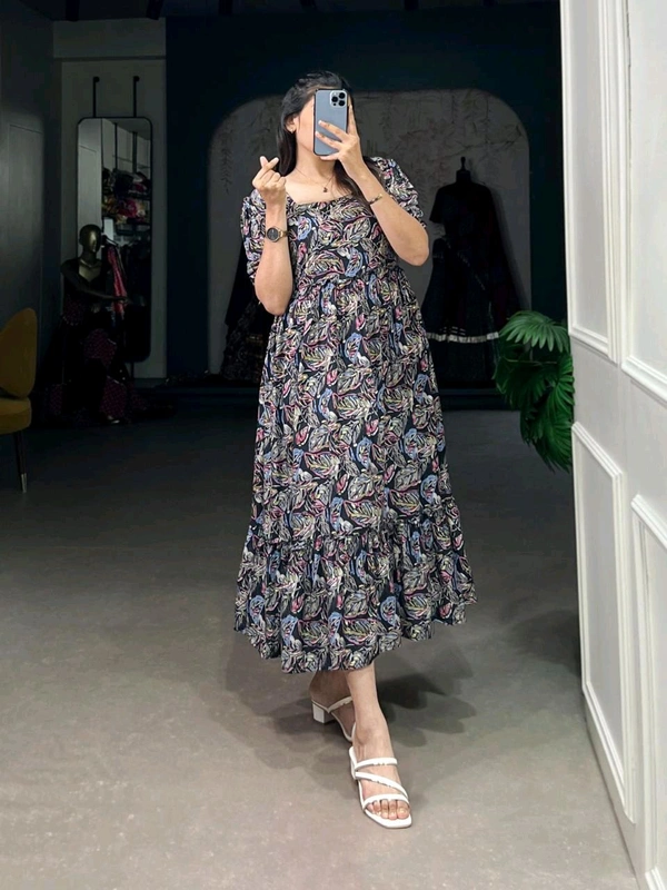 Antique Fashion 1 Step Back in Time with Our Vintage Polka Dots Print Georgette Long Frock   The Perfect Blend of Retro Charm and Modern Elegance  - colour 1