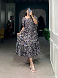 Antique Fashion 1 Step Back in Time with Our Vintage Polka Dots Print Georgette Long Frock   The Perfect Blend of Retro Charm and Modern Elegance  - colour 1