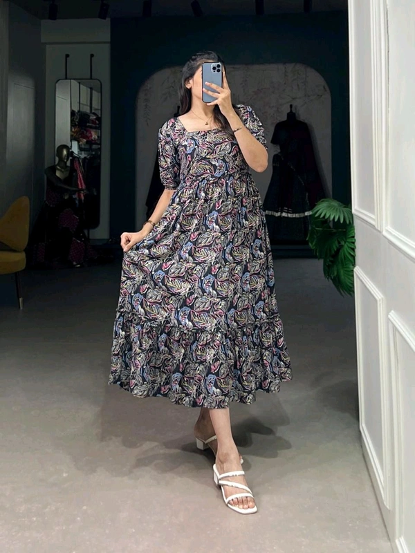 Antique Fashion 1 Step Back in Time with Our Vintage Polka Dots Print Georgette Long Frock   The Perfect Blend of Retro Charm and Modern Elegance  - colour 1