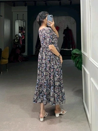 Antique Fashion 1 Step Back in Time with Our Vintage Polka Dots Print Georgette Long Frock   The Perfect Blend of Retro Charm and Modern Elegance  - colour 1