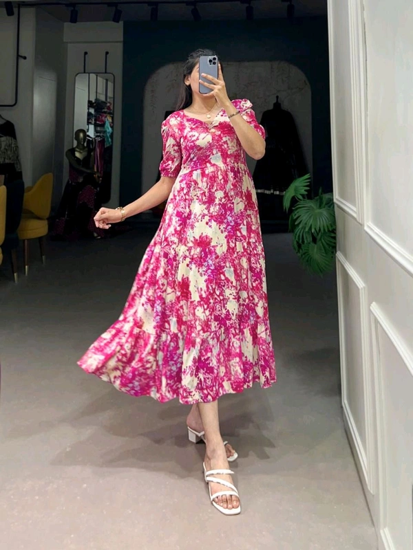 Antique Fashion 1 Step Back in Time with Our Vintage Polka Dots Print Georgette Long Frock   The Perfect Blend of Retro Charm and Modern Elegance  - colour 1