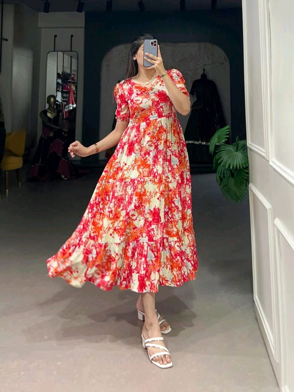 Antique Fashion 1 Step Back in Time with Our Vintage Polka Dots Print Georgette Long Frock   The Perfect Blend of Retro Charm and Modern Elegance  - colour 3