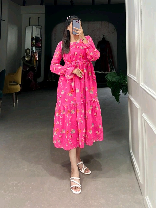 Antique Fashion 1 Step Back in Time with Our Vintage Polka Dots Print Georgette Long Frock   The Perfect Blend of Retro Charm and Modern Elegance  - colour 1