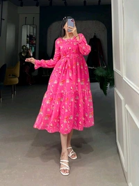 Antique Fashion 1 Step Back in Time with Our Vintage Polka Dots Print Georgette Long Frock   The Perfect Blend of Retro Charm and Modern Elegance  - colour 1