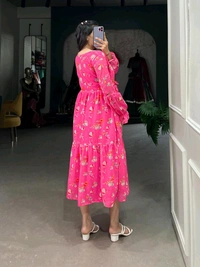 Antique Fashion 1 Step Back in Time with Our Vintage Polka Dots Print Georgette Long Frock   The Perfect Blend of Retro Charm and Modern Elegance  - colour 1