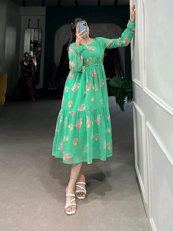 Antique Fashion 1 Step Back in Time with Our Vintage Polka Dots Print Georgette Long Frock   The Perfect Blend of Retro Charm and Modern Elegance  - colour 2
