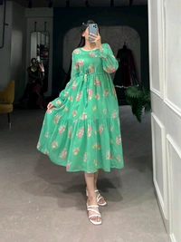 Antique Fashion 1 Step Back in Time with Our Vintage Polka Dots Print Georgette Long Frock   The Perfect Blend of Retro Charm and Modern Elegance  - colour 2
