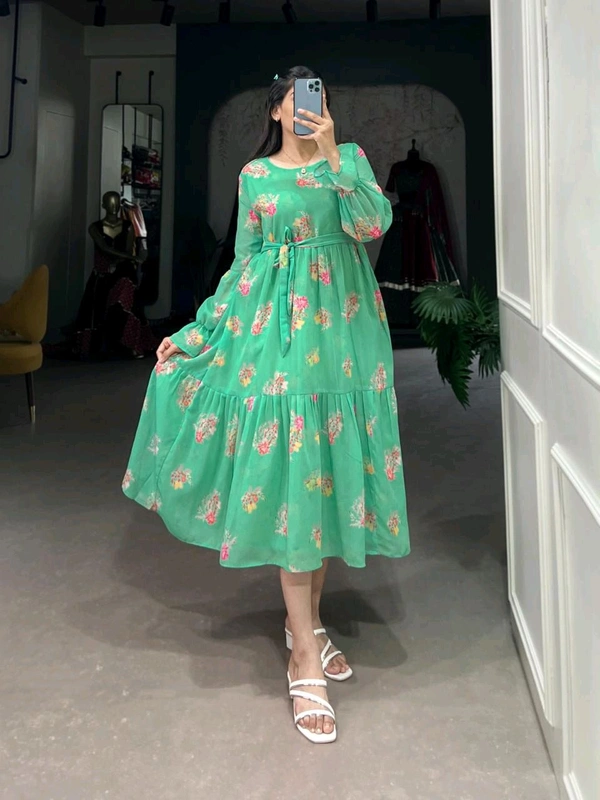 Antique Fashion 1 Step Back in Time with Our Vintage Polka Dots Print Georgette Long Frock   The Perfect Blend of Retro Charm and Modern Elegance  - colour 2