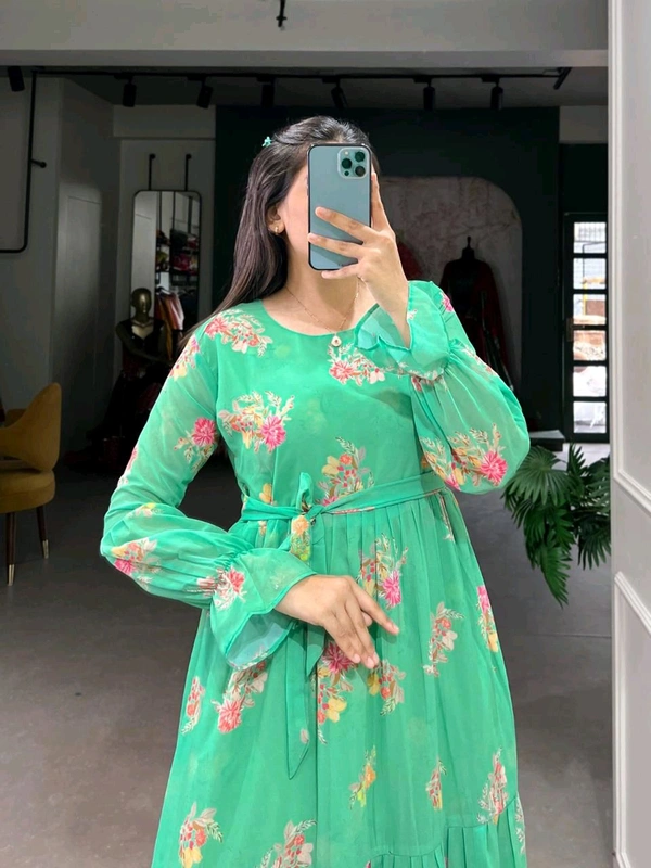 Antique Fashion 1 Step Back in Time with Our Vintage Polka Dots Print Georgette Long Frock   The Perfect Blend of Retro Charm and Modern Elegance  - colour 2