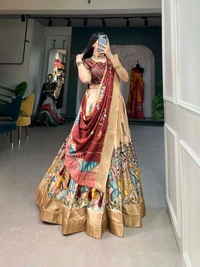 Antique Fashion 1 Elevate your ethnic fashion with the allure of South Indian style Lehenga Choli  a blend of tradition and modernity that captivates hearts - color 2, Unstitched Blouse