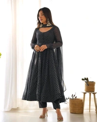 Antique Fashion 1 Anarkali Suit Set  - XS 34, Black