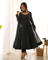 Antique Fashion 1 Anarkali Suit Set  - XS 34, Black