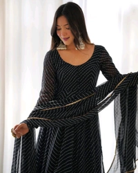 Antique Fashion 1 Anarkali Suit Set  - S (36), Black