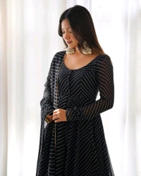 Antique Fashion 1 Anarkali Suit Set  - M (38), Black