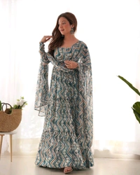 Antique Fashion 1 ZIGZAG PRINT FABRIC FULLY FLAIR ANARKALI WITH DUPPTA SET,PENT READY TO WEAR  - L (40), colour 2