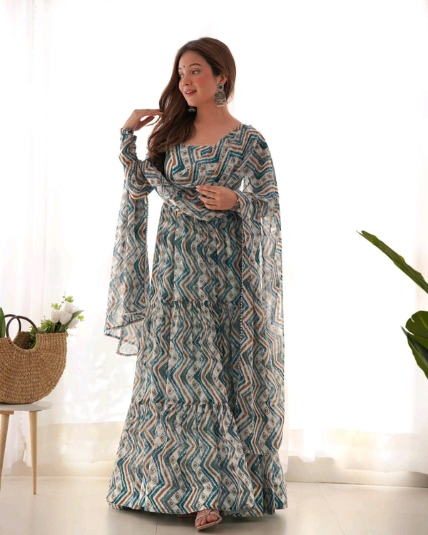 Antique Fashion 1 ZIGZAG PRINT FABRIC FULLY FLAIR ANARKALI WITH DUPPTA SET,PENT READY TO WEAR  - L (40), colour 2