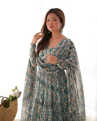 Antique Fashion 1 ZIGZAG PRINT FABRIC FULLY FLAIR ANARKALI WITH DUPPTA SET,PENT READY TO WEAR  - L (40), colour 2