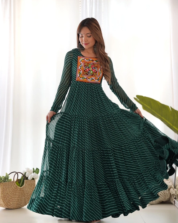 Antique Fashion 1 PURE SOFT FOX GEORGETTE LAHERIYA PRINT FABRIC FULLY FLAIR ANARKALI FULLY STTICHED GOWN READY TO WEAR - L, colour 1