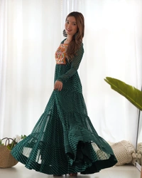 Antique Fashion 1 PURE SOFT FOX GEORGETTE LAHERIYA PRINT FABRIC FULLY FLAIR ANARKALI FULLY STTICHED GOWN READY TO WEAR - L, colour 1