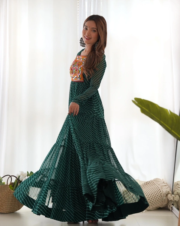 Antique Fashion 1 PURE SOFT FOX GEORGETTE LAHERIYA PRINT FABRIC FULLY FLAIR ANARKALI FULLY STTICHED GOWN READY TO WEAR - L, colour 1