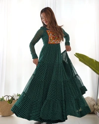 Antique Fashion 1 PURE SOFT FOX GEORGETTE LAHERIYA PRINT FABRIC FULLY FLAIR ANARKALI FULLY STTICHED GOWN READY TO WEAR - L, colour 1