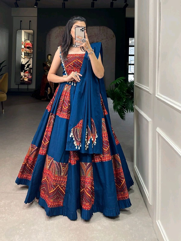 Antique Fashion Add this phenomenal spirit of  lehenga with printed design in your garba collection to make imperial impressions on garba night  - colour 1