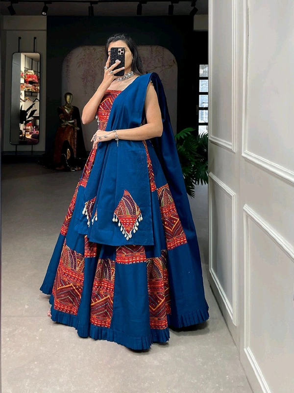 Antique Fashion Add this phenomenal spirit of  lehenga with printed design in your garba collection to make imperial impressions on garba night  - colour 1