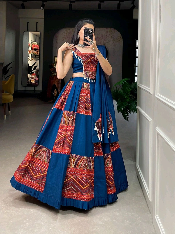 Antique Fashion Add this phenomenal spirit of  lehenga with printed design in your garba collection to make imperial impressions on garba night  - colour 1