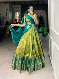 Antique Fashion 1 South Indian Lehenga - colour 3, Unstitched Blouse