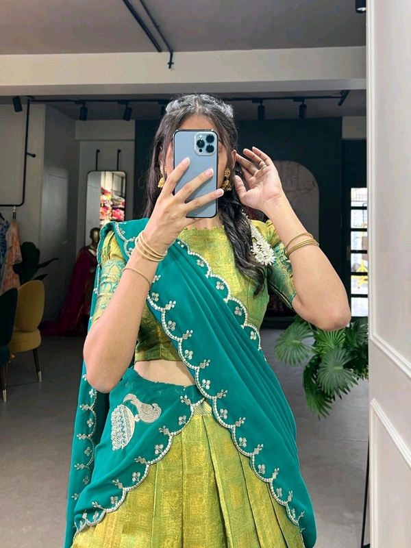 Antique Fashion 1 South Indian Lehenga - colour 3, Unstitched Blouse