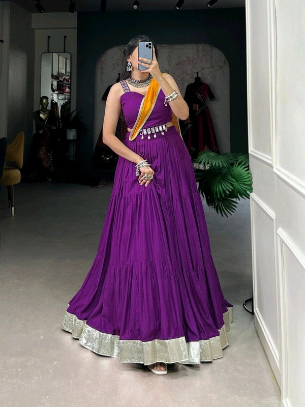 Antique Fashion 1 Pure Rayon Perfection Plain Lehengacholi with Embossed Lace Border and Bandhej Accents   - colour 3