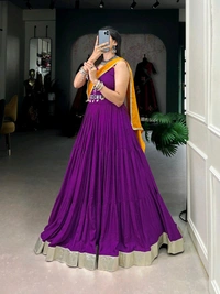 Antique Fashion 1 Pure Rayon Perfection Plain Lehengacholi with Embossed Lace Border and Bandhej Accents   - colour 3