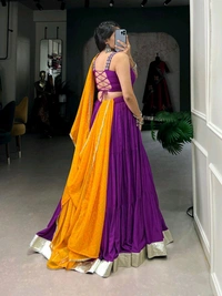 Antique Fashion 1 Pure Rayon Perfection Plain Lehengacholi with Embossed Lace Border and Bandhej Accents   - colour 3