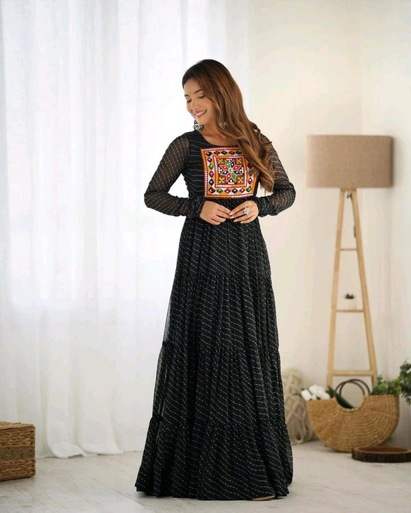 Antique Fashion 1 PURE SOFT FOX GEORGETTE LAHERIYA PRINT FABRIC FULLY FLAIR ANARKALI FULLY STTICHED GOWN READY TO WEAR - xl, colour 2