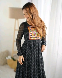 Antique Fashion 1 PURE SOFT FOX GEORGETTE LAHERIYA PRINT FABRIC FULLY FLAIR ANARKALI FULLY STTICHED GOWN READY TO WEAR - s, colour 2