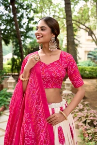 Antique Fashion 1 Artistry in Silk: Tussar Lehenga Choli with Bandhej Print  - pink, Unstitched Blouse
