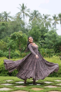 Antique Fashion 1 Designer Printed Gown Made from Heavy Printed Cotton with Kutchi Gamthi Lace and Kodi Work - colour 2