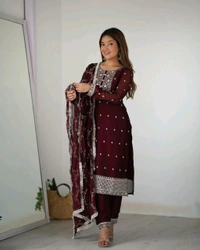 Antique Fashion 1 REGISTERED TM PATENTED BY OWNER PRESENTING NEW UPCOMING FESTIVAL SEASON BEAUTIFUL PURE BLOOMING RANGOLI SILK FABRIC STRAIGHT FIT KURTA WITH DUPPTA SET TROUSERS READY TO WEAR - 2XL