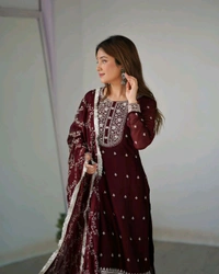 Antique Fashion 1 REGISTERED TM PATENTED BY OWNER PRESENTING NEW UPCOMING FESTIVAL SEASON BEAUTIFUL PURE BLOOMING RANGOLI SILK FABRIC STRAIGHT FIT KURTA WITH DUPPTA SET TROUSERS READY TO WEAR - 2XL