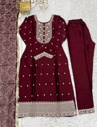 Antique Fashion 1 REGISTERED TM PATENTED BY OWNER PRESENTING NEW UPCOMING FESTIVAL SEASON BEAUTIFUL PURE BLOOMING RANGOLI SILK FABRIC STRAIGHT FIT KURTA WITH DUPPTA SET TROUSERS READY TO WEAR - 2XL