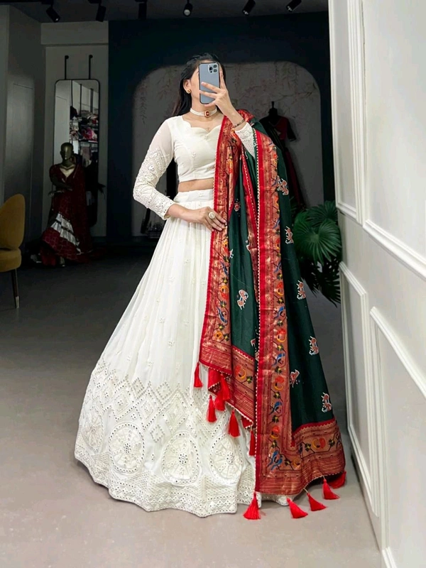 Antique Fashion 1 Experience timeless elegance with this beautiful lucknowi paper mirror work lehenga  - Designe 1