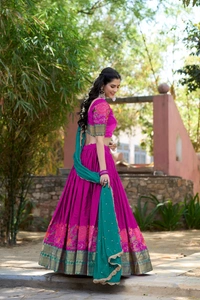 Antique Fashion 1 Capture Attention with Our Stunning Cotton Silk Lehenga Featuring Detailed Thread Embroidery and a Beautifully Drape Georgette Dupatta  - colour 1