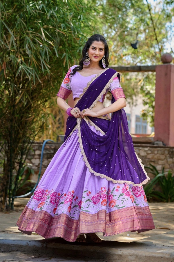 Antique Fashion 1 Capture Attention with Our Stunning Cotton Silk Lehenga Featuring Detailed Thread Embroidery and a Beautifully Drape Georgette Dupatta  - colour 2