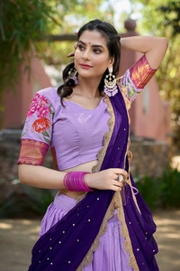 Antique Fashion 1 Capture Attention with Our Stunning Cotton Silk Lehenga Featuring Detailed Thread Embroidery and a Beautifully Drape Georgette Dupatta  - colour 2
