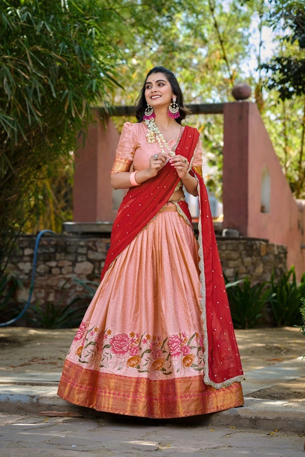 Antique Fashion 1 Capture Attention with Our Stunning Cotton Silk Lehenga Featuring Detailed Thread Embroidery and a Beautifully Drape Georgette Dupatta  - colour 3