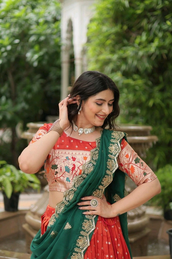 Antique Fashion 1 Experience the allure of Trending Cosmos Jequard Lehenga Choli With Russian silk Embroidered Dupatta. Discover the perfect fusion of elegance and grace shop now for a timeless appearance - colour 1